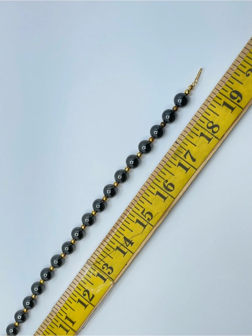 Vintage Hematite Gemstone Gold Beaded Necklace Boho Statement Bold Timeless